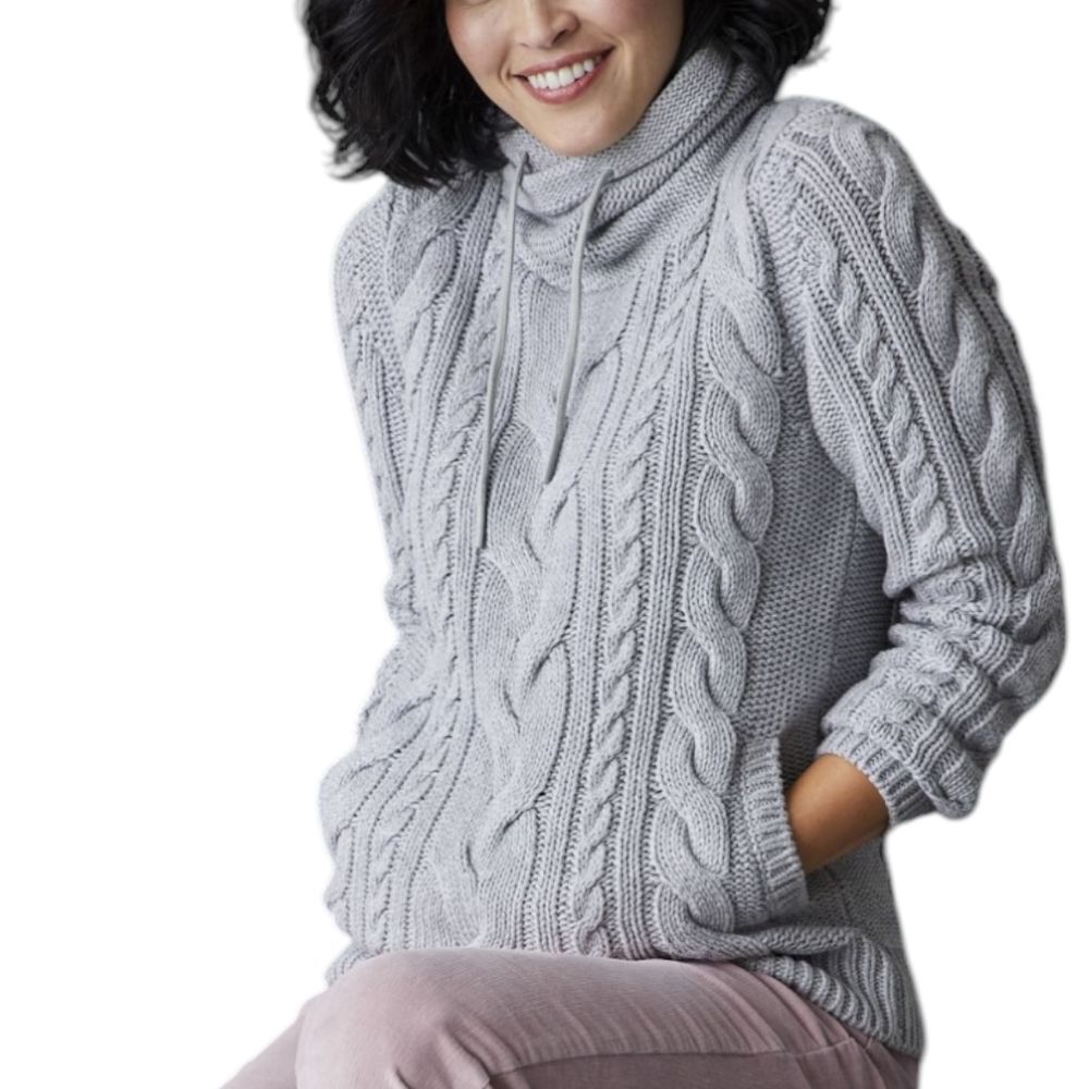L.L.Bean Women's Double‎ L® Mixed-Cable Funnelneck Sweater Grey XS